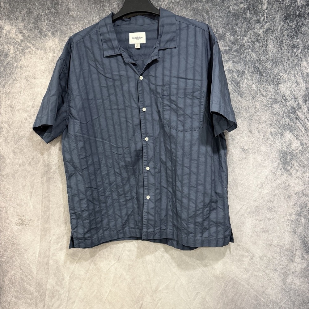 Goodfellow & Co Men’s XL Navy Blue Textured Stripe Short Sleeve Button Up Shirt